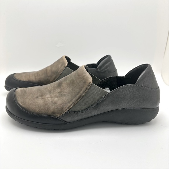 Naot Moana Stressed Leather Slip On Flats Shoes US 9/EU 40 Black Brown Gray - Picture 5 of 11